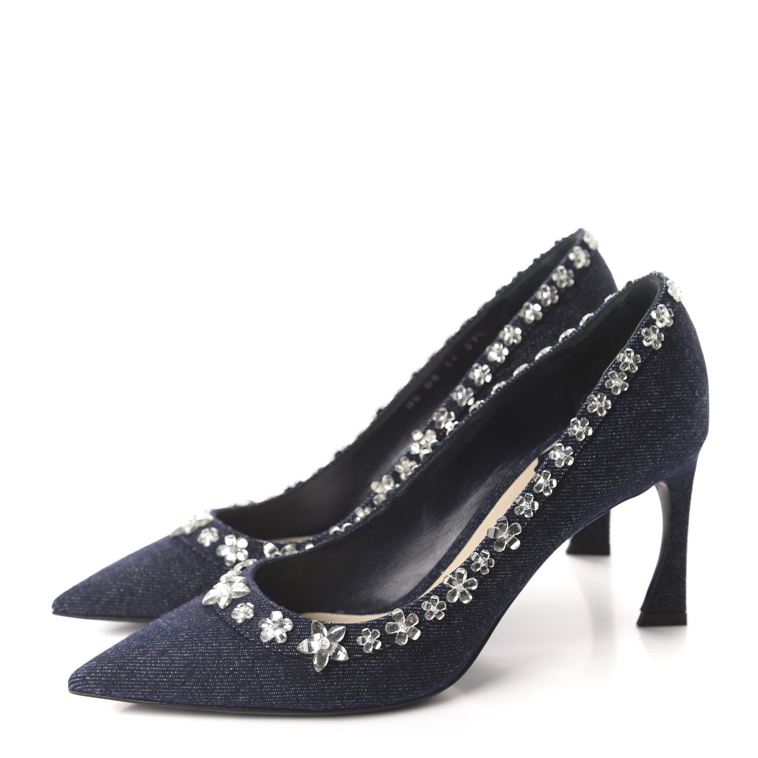 Christian Dior Denim Crystal Garland Pumps 37.5 Blue Fonce 3 of 12