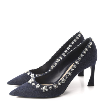 Christian Dior Denim Crystal Garland Pumps 37.5 Blue Fonce 3 of 12
