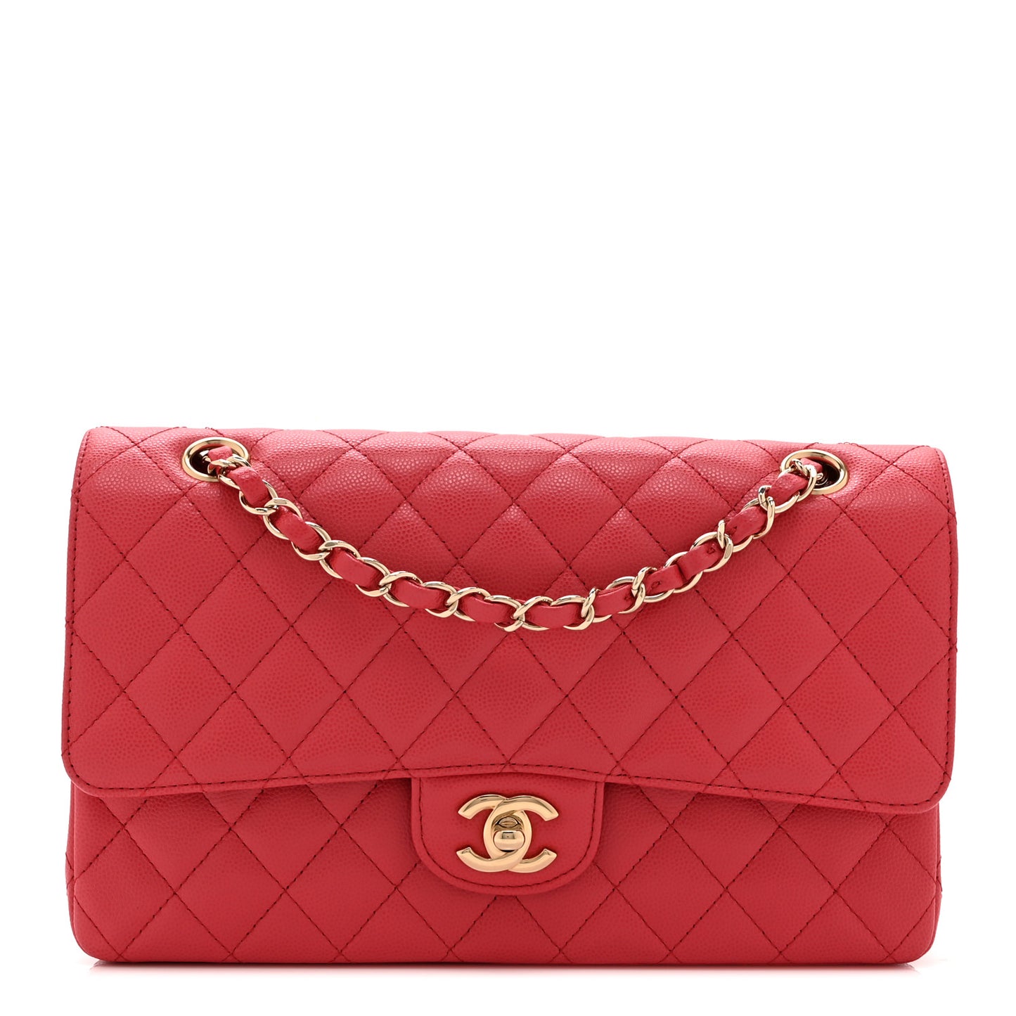 Caviar Quilted Medium Double Flap Pink