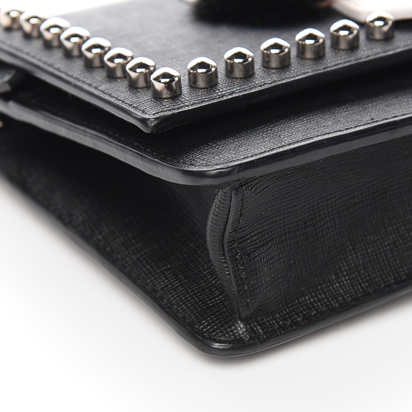 Vitello Elite Mink Fur Studded Karlito Tube Wallet on Chain Black