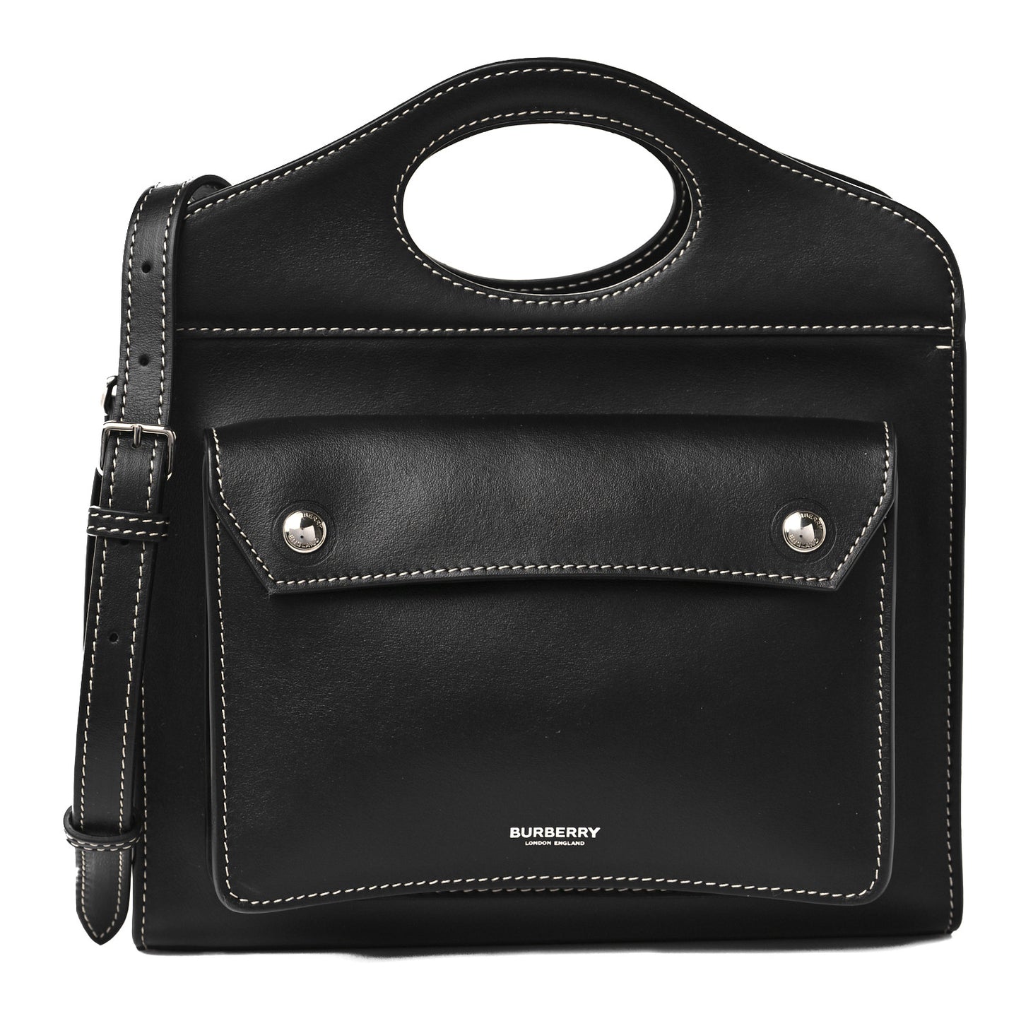 Smooth Calfskin Topstitched Mini Pocket Bag Black