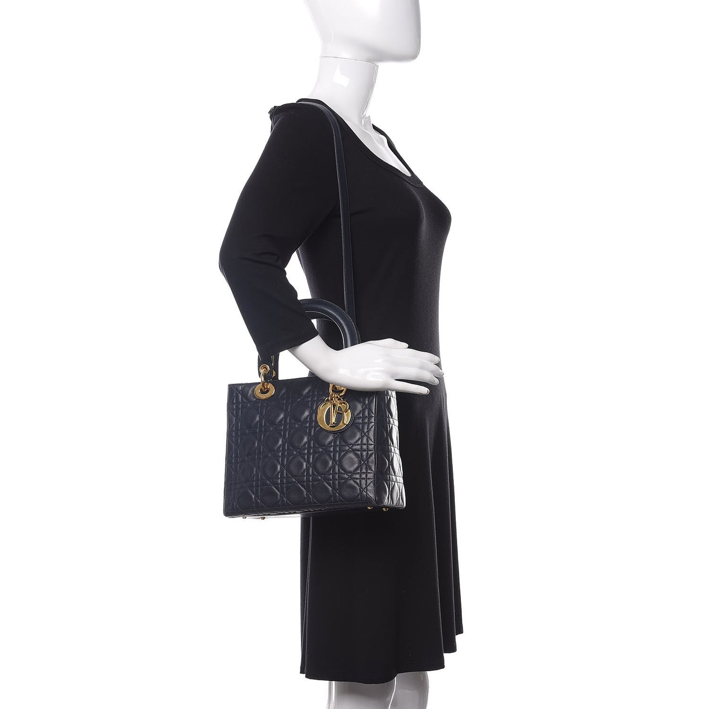 Lambskin Cannage Medium Lady Dior Navy Blue