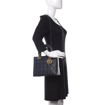 Christian Dior Lambskin Cannage Medium Lady Dior Navy Blue 2 of 15