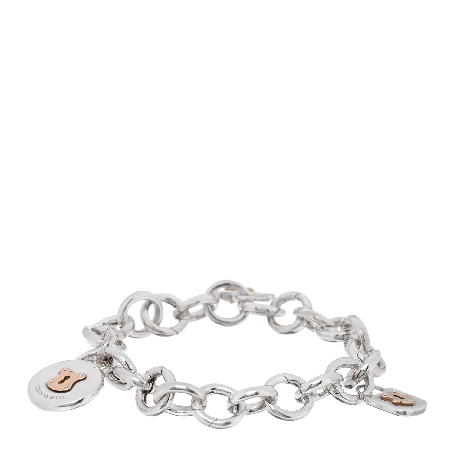 Tiffany Sterling Silver 18K Rose Gold 3 Lock Charm Bracelet 2 of 3