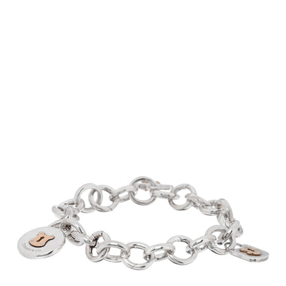 Tiffany Sterling Silver 18K Rose Gold 3 Lock Charm Bracelet 2 of 3