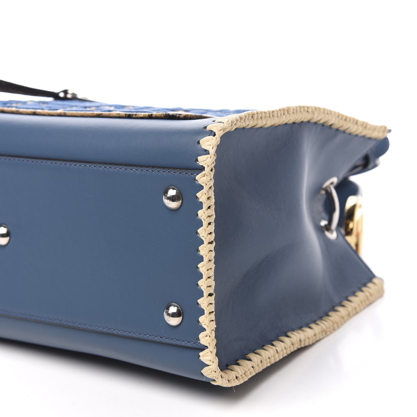 Vitello Century Raffia Elaphe F is Fendi FF Woven Embroidered Small Runaway Satchel Blue
