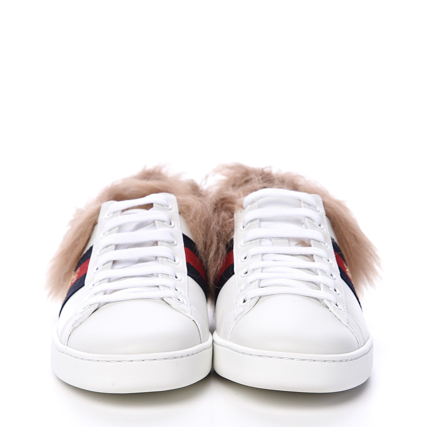Gucci Calfskin Wool Web Bee Embroidered Womens Ace Sneakers 37.5 White 2 of 8