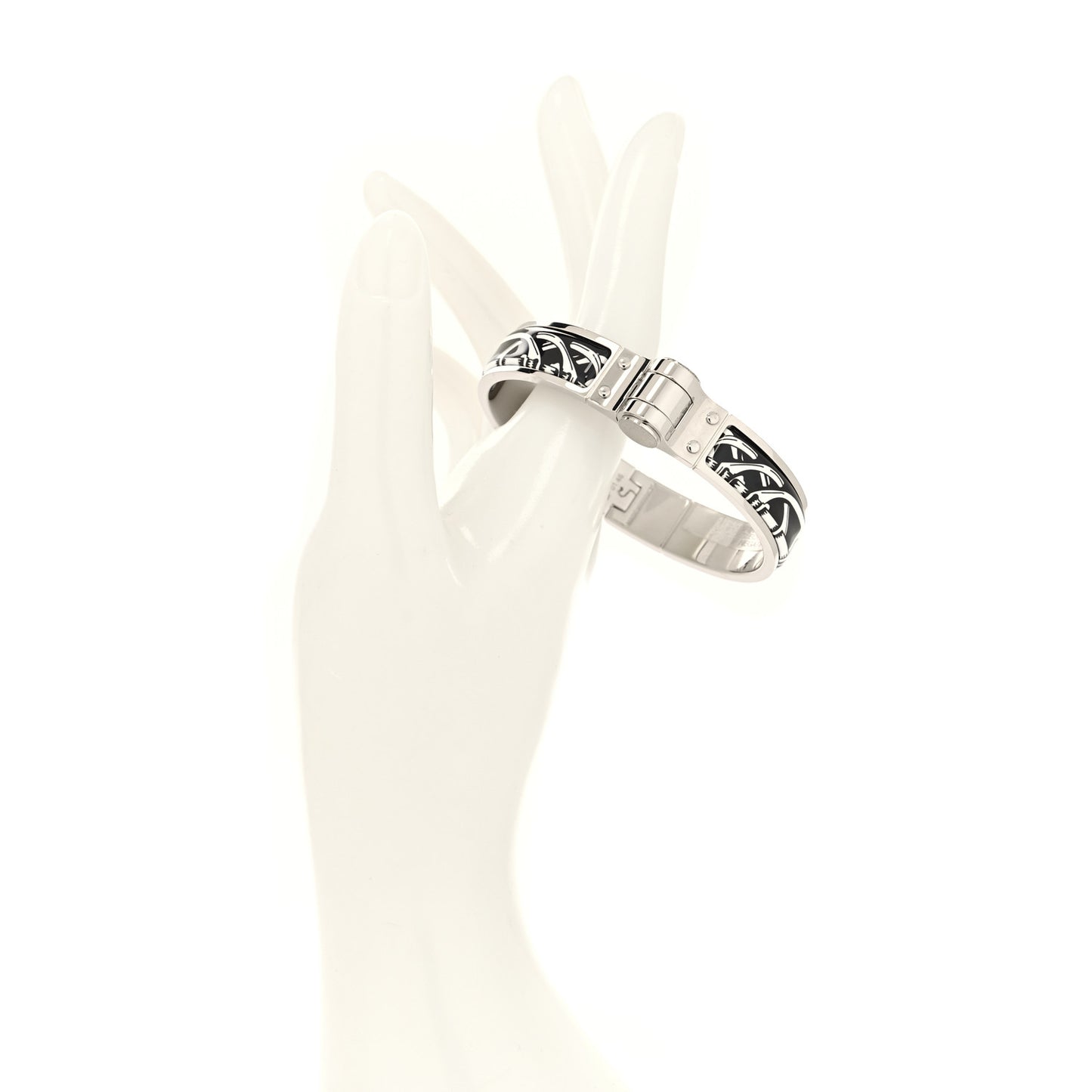 Enamel Printed Narrow Balades Equestres Positif Negatif Hinged Bracelet S Black