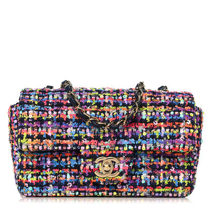 Chanel Tweed Quilted Mini Rectangular Flap Navy Blue Multicolor 1 of 11
