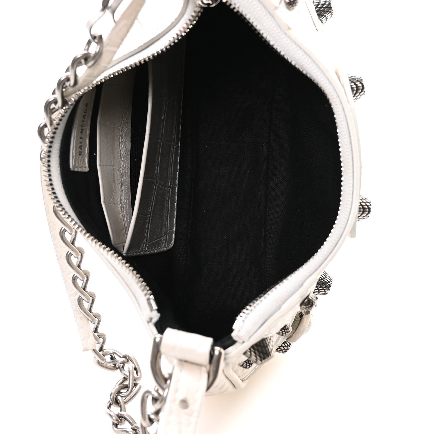 Balenciaga Extra Supple Calfskin Crocodile Embossed Le Cagole Mini Purse With Chain White 5 of 9