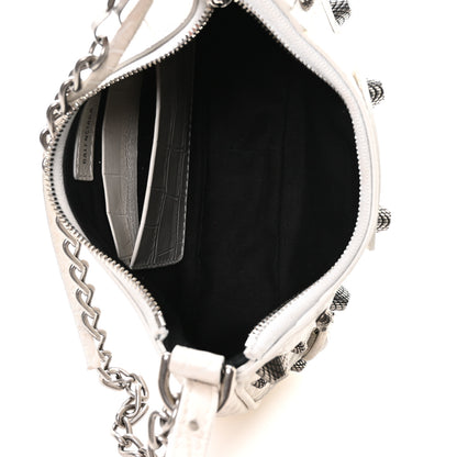 Balenciaga Extra Supple Calfskin Crocodile Embossed Le Cagole Mini Purse With Chain White 5 of 9