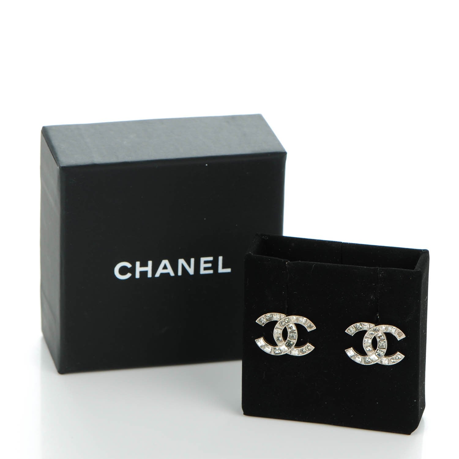 Chanel Baguette Crystal CC Earrings Silver Grey 6 of 6