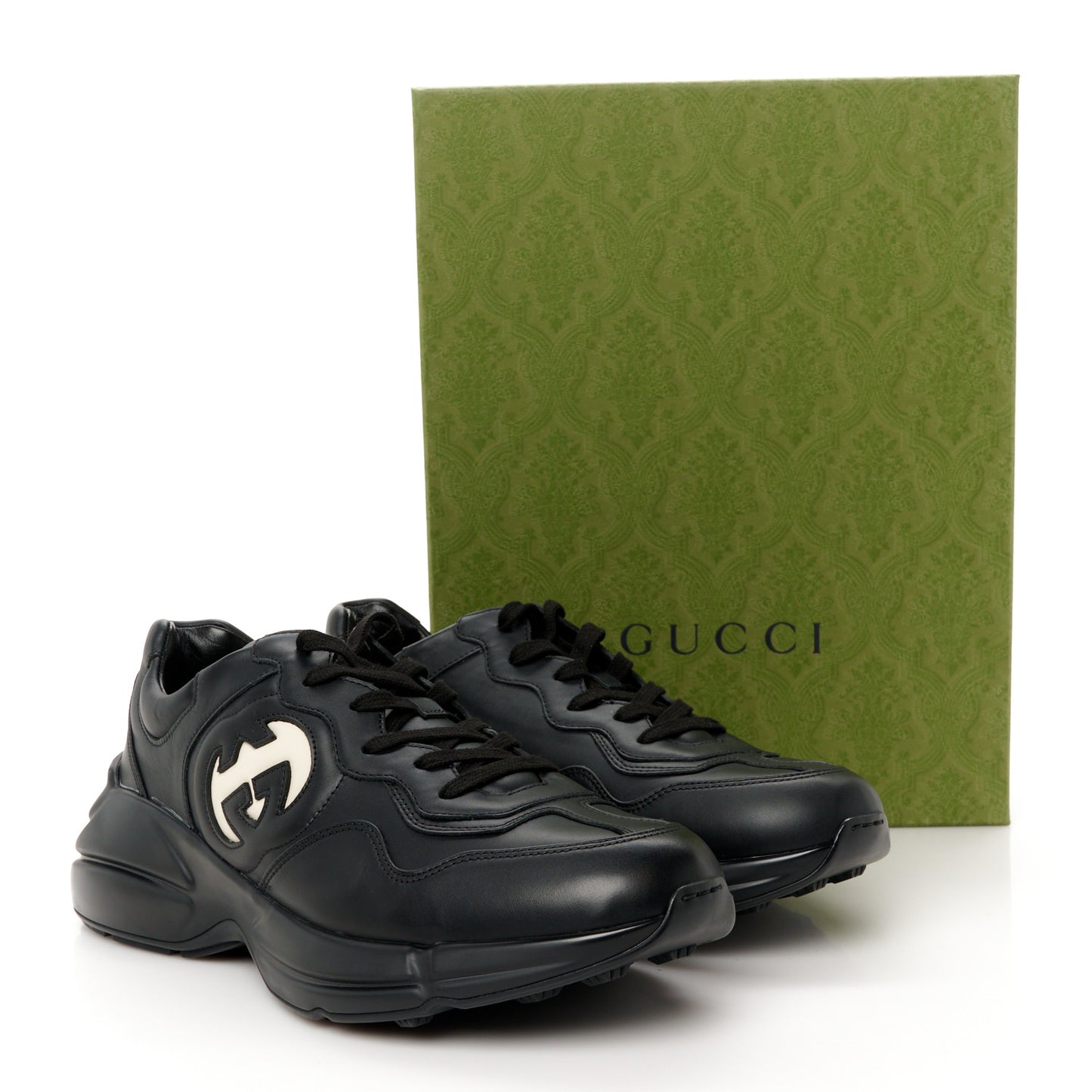 Dali Soft Calfskin Cut Out Interlocking G Mens Rhyton Sneakers 11 Black Ivoire