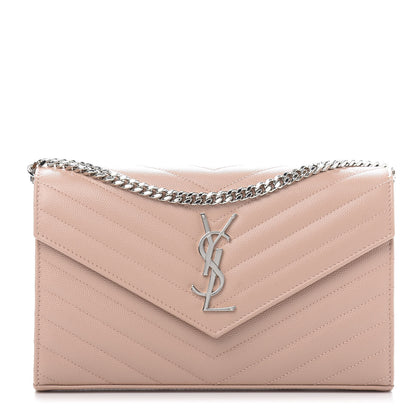 Saint Laurent Grain De Poudre Matelasse Chevron Monogram Chain Wallet Pale Pink 1 of 8