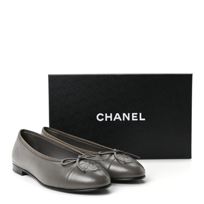 Chanel Lambskin Cap Toe CC Ballerina Flats 37 Dark Grey 10 of 10
