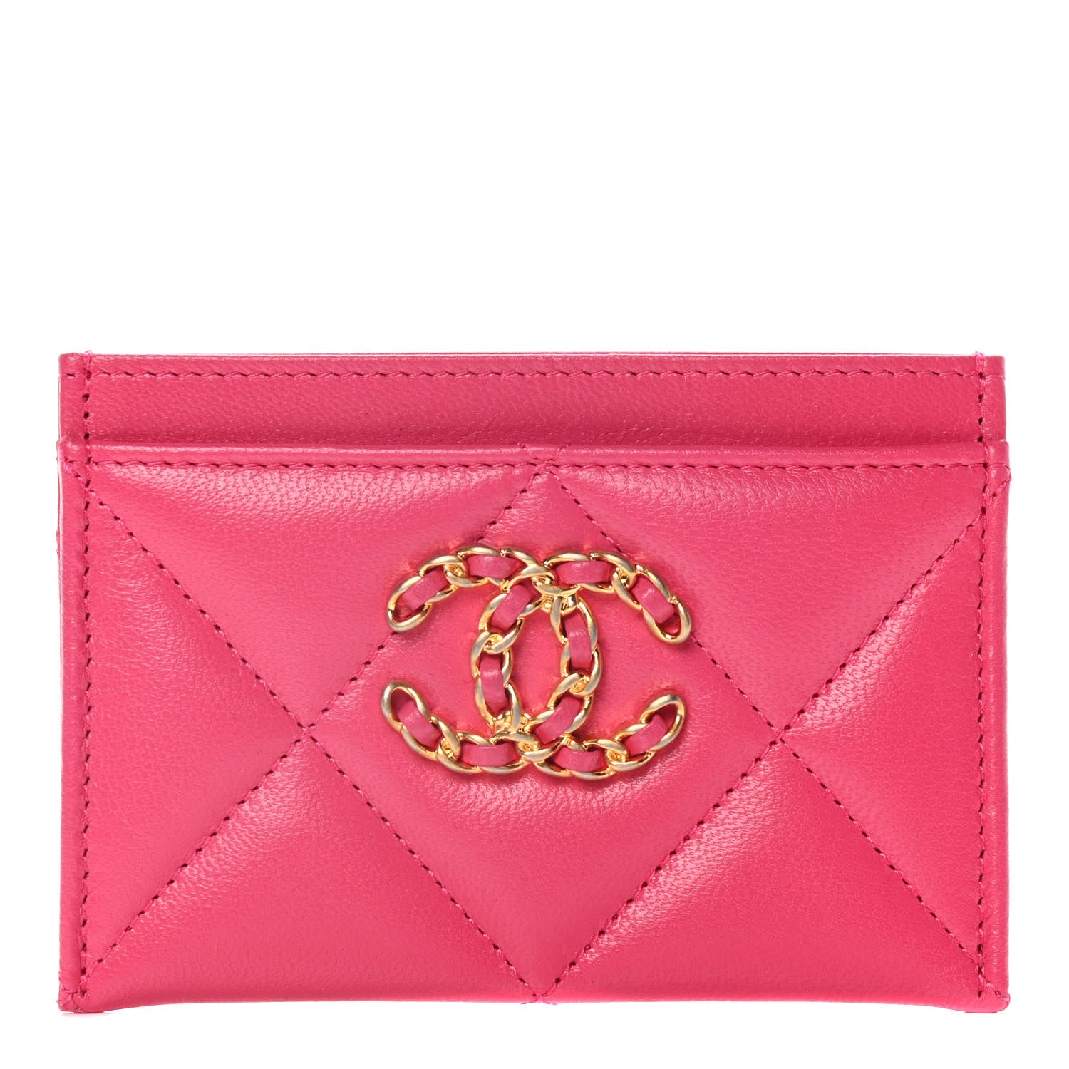 Chanel Lambskin Quilted Chanel 19 Card Holder Dark Pink 1 of 7