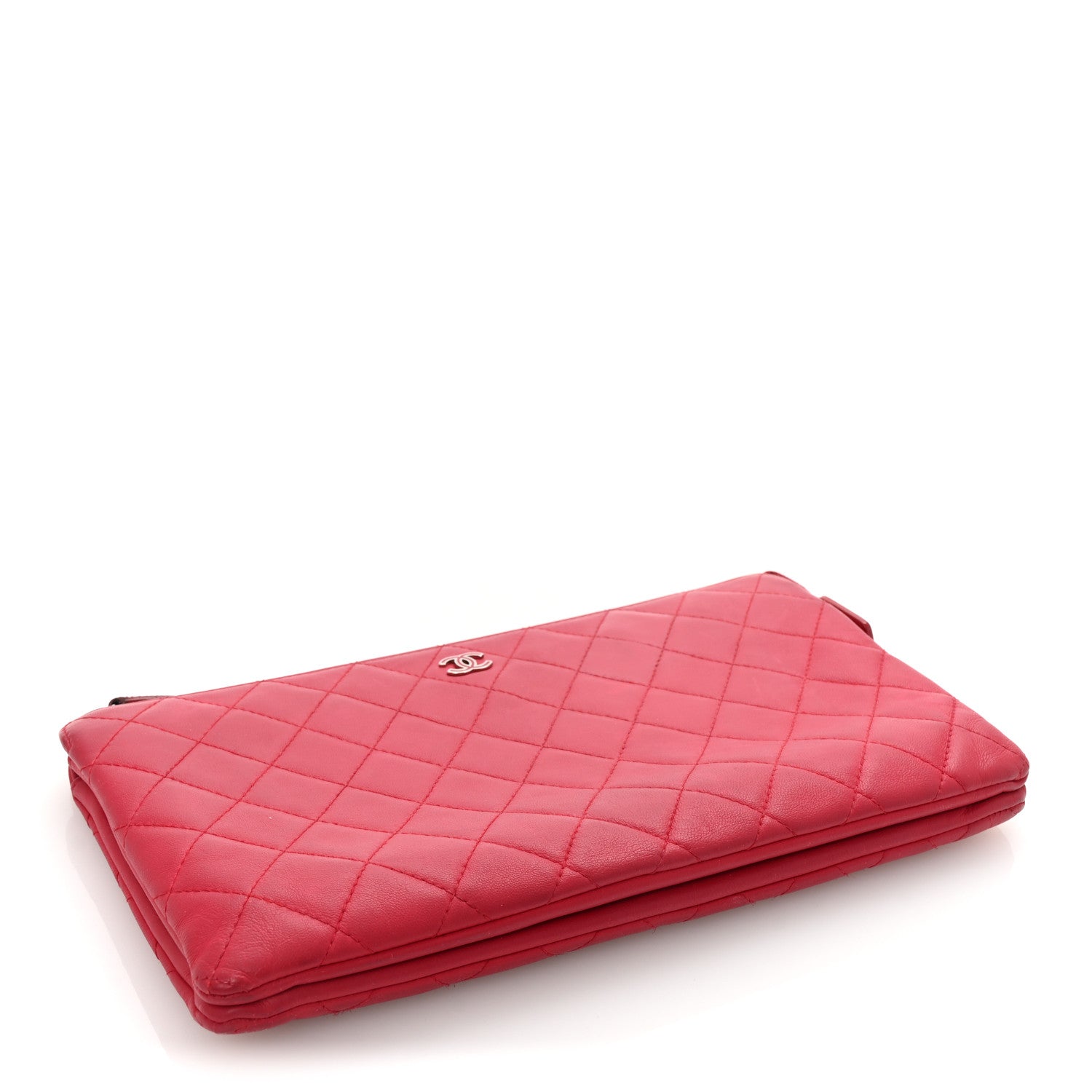 Chanel Lambskin Quilted Large Zipped Clutch Dark Pink 4 of 8