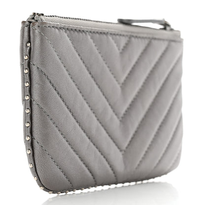 Chanel Crumpled Calfskin Chevron Quilted Studded Small Cosmetic Case Grey 3 of 7