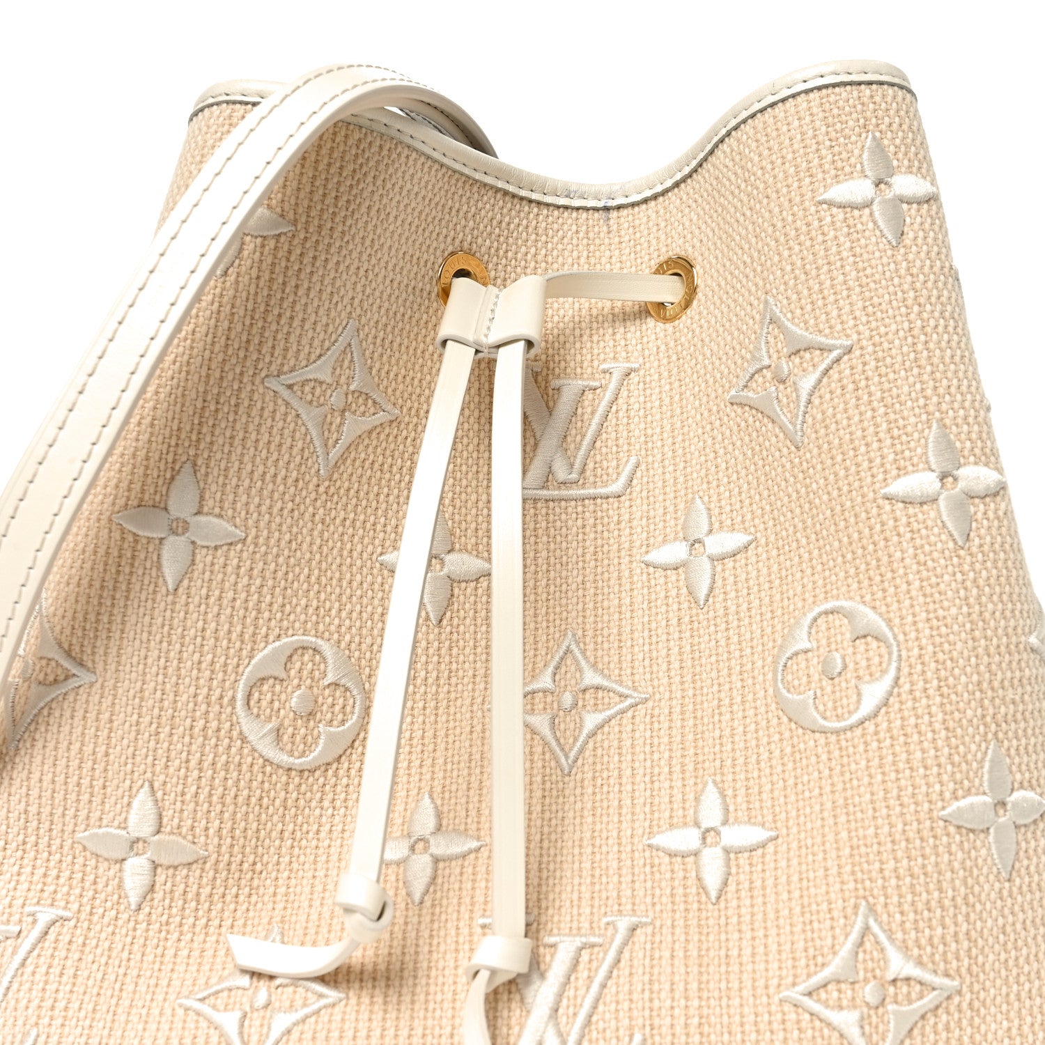 Louis Vuitton Cotton Monogram Embroidered Neonoe MM Beige White 7 of 10