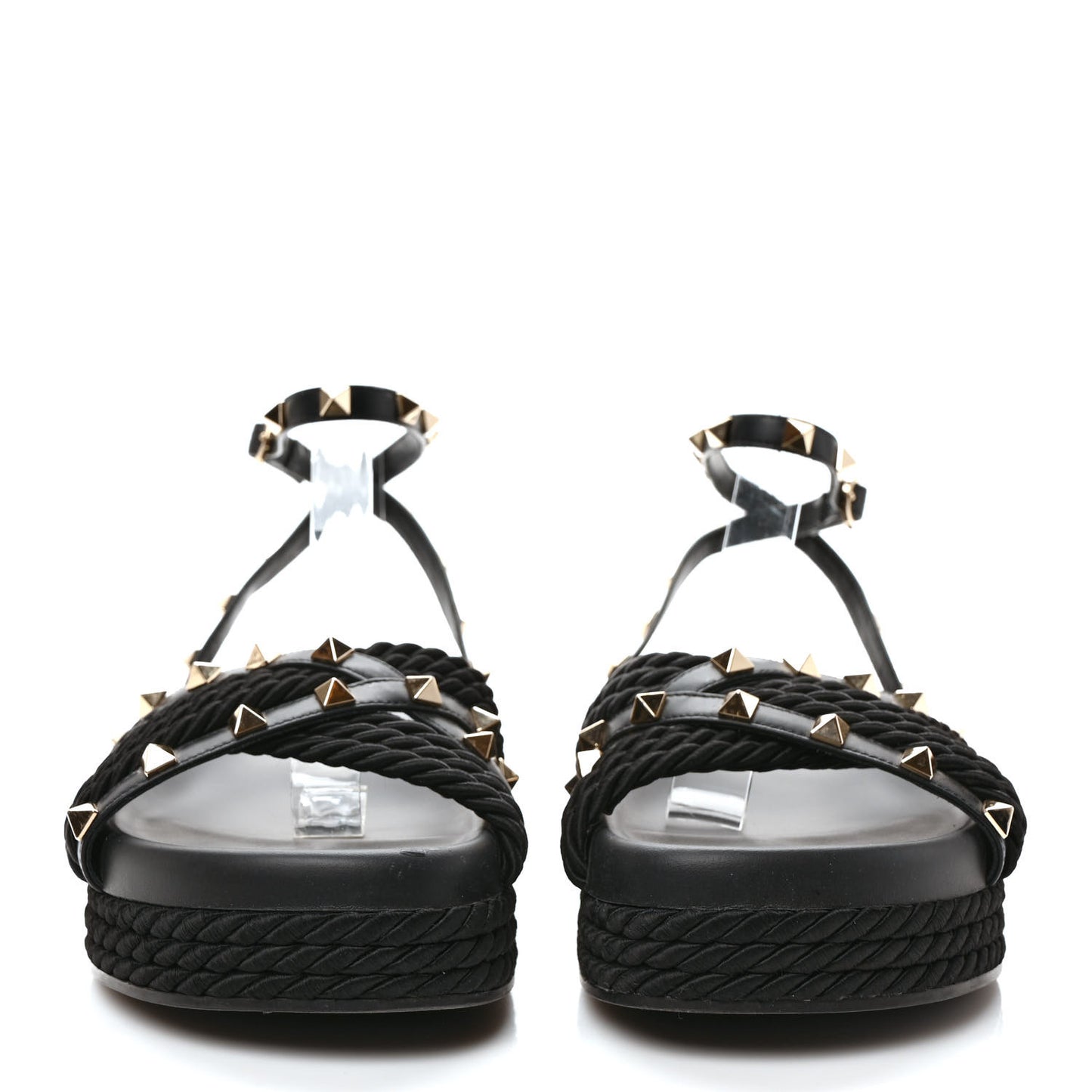 Calfskin Rockstud Torchon Espadrille Sandals 38 Black
