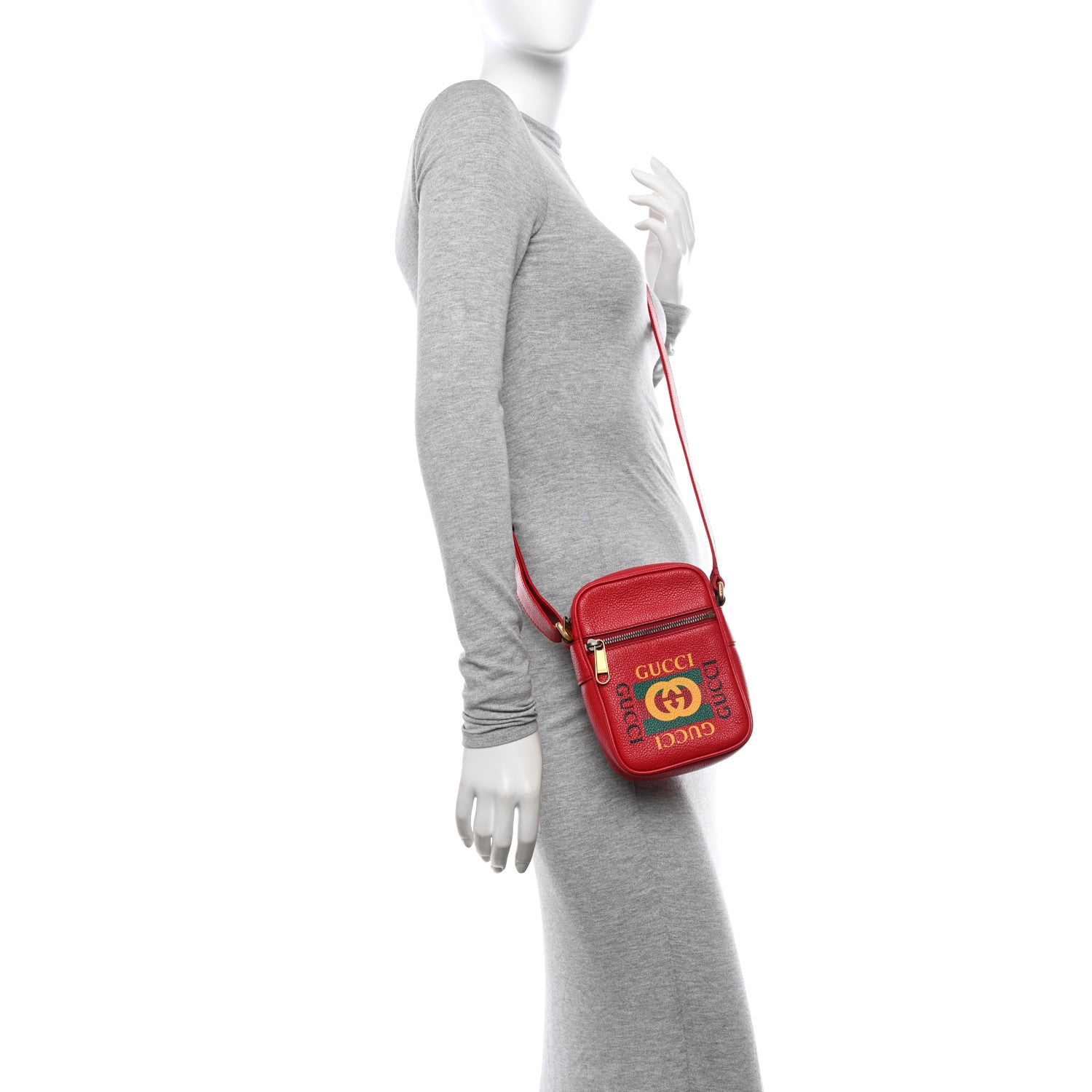 Gucci Dollar Calfskin Logo Mini Messenger Bag Hibiscus Red Yellow Green 2 of 10