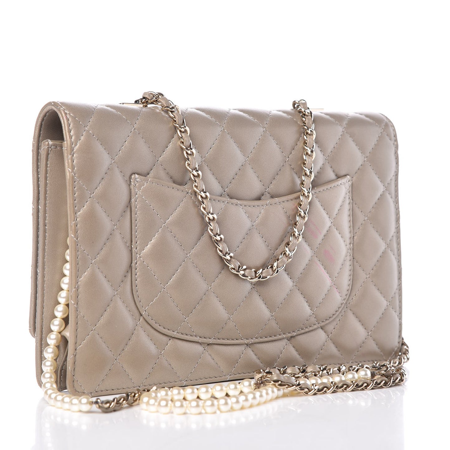 Lambskin Quilted Fantasy Pearl Flap Light Gold