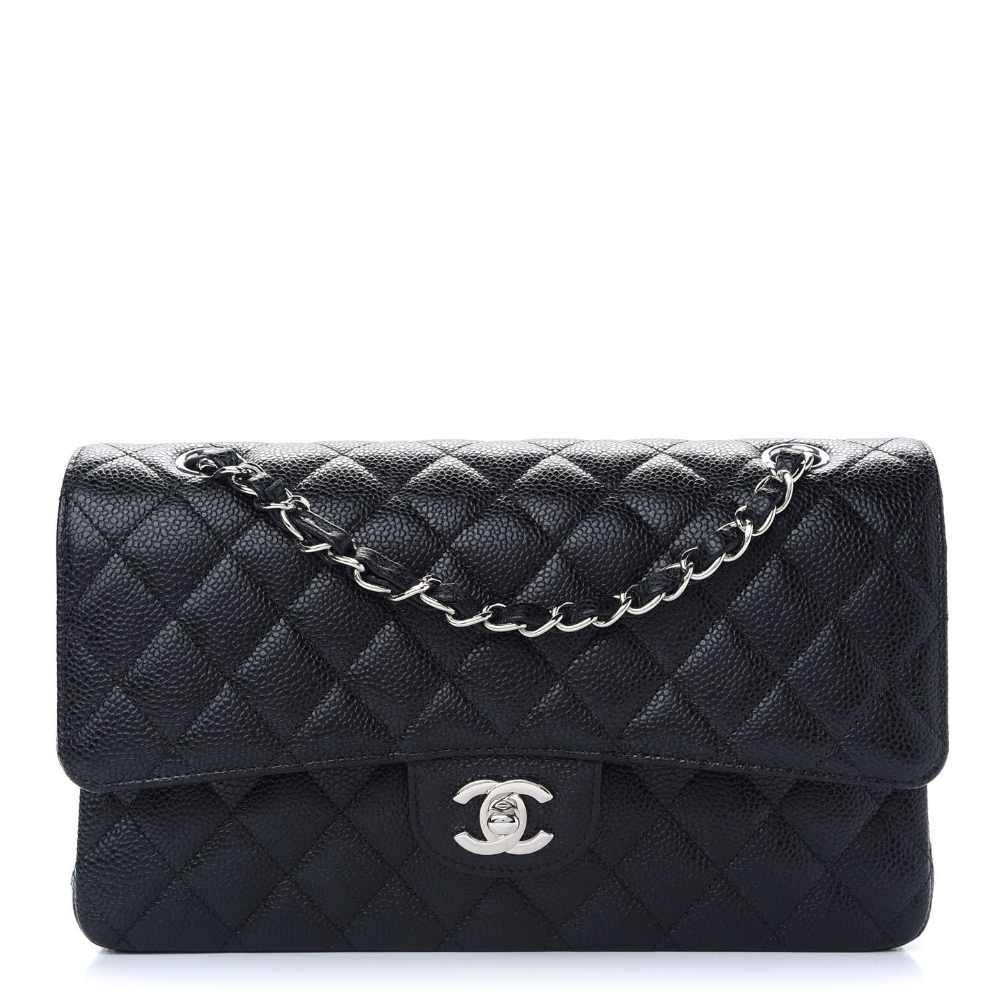 Caviar Quilted Medium Double Flap Black