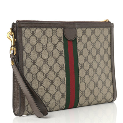 Gucci X BALENCIAGA BB Supreme Monogram Web Ophidia Wristlet Beige New Acero 3 of 7