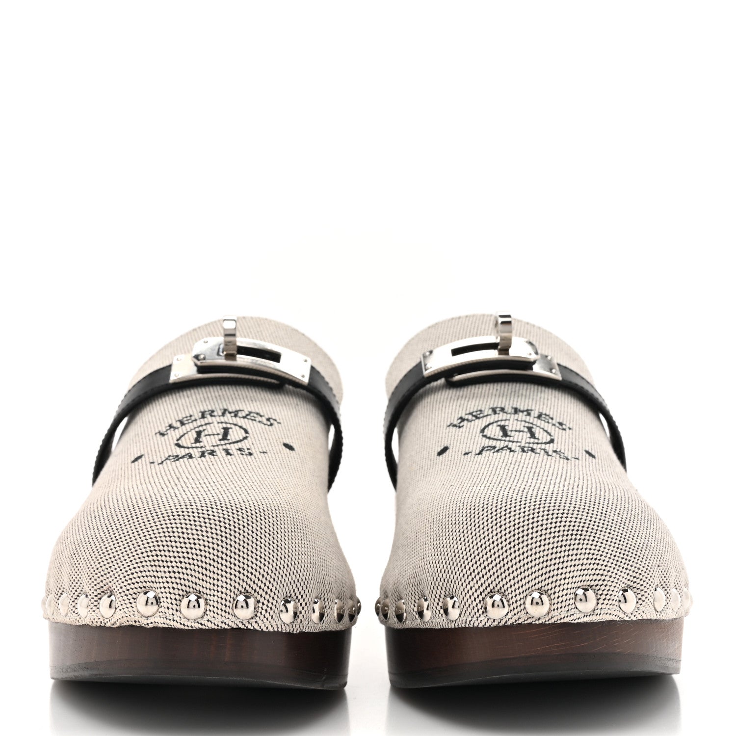 Hermes H Canvas Calfskin Carlotta Mules 36 Prunoir Black 2 of 10