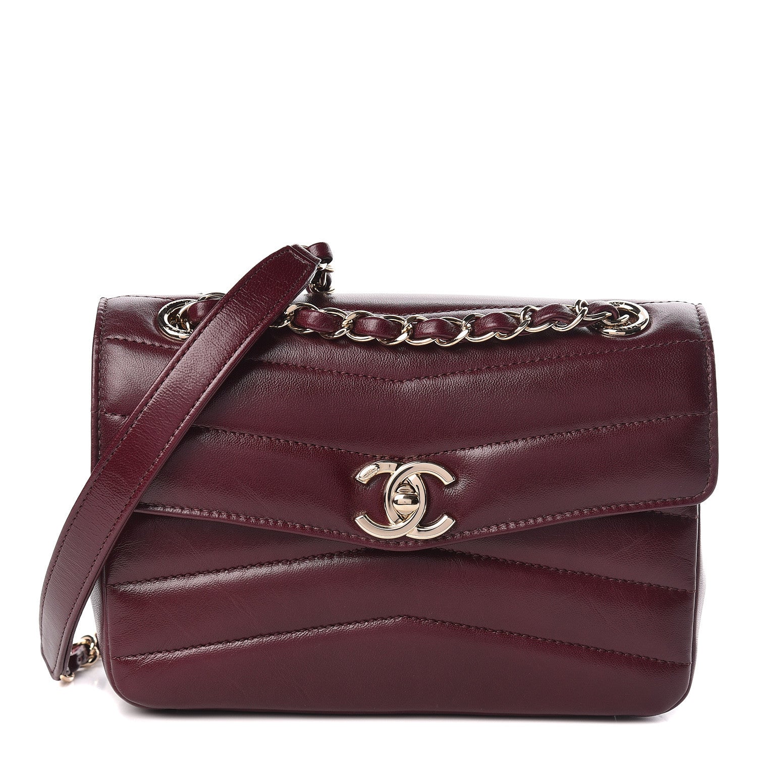 Chanel Shiny Lambskin Quilted Small Chevron Miroir Burgundy 1 of 12