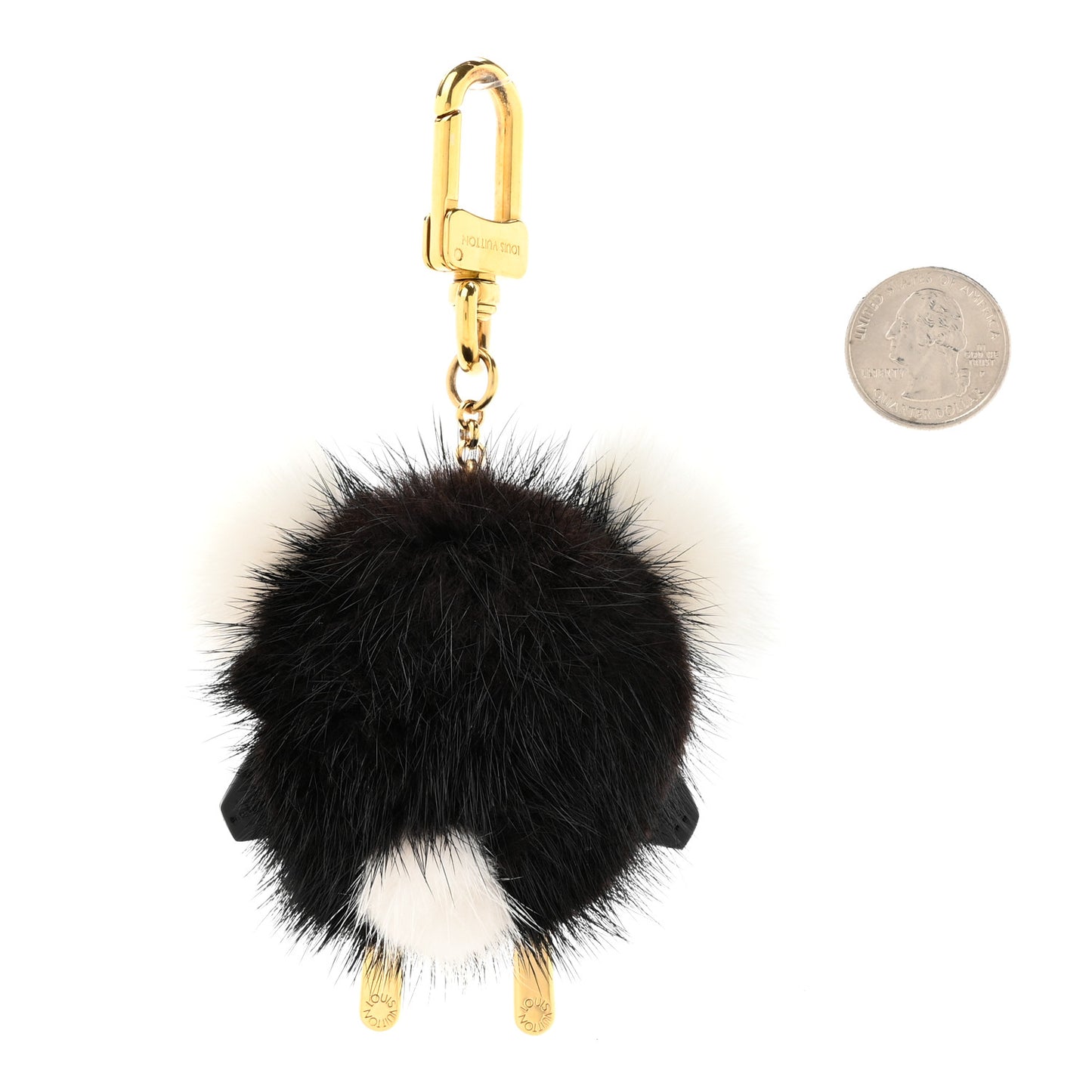 Calfskin Mink Fur Panda Bag Charm Key Holder Black
