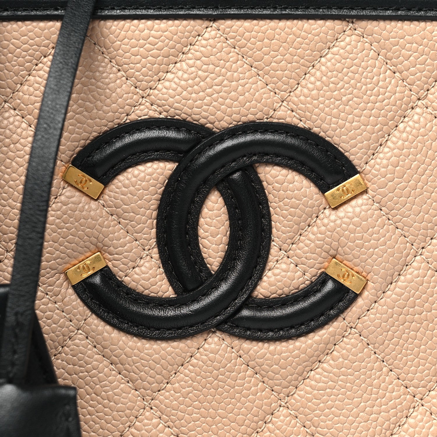Chanel Caviar Quilted Small CC Filigree Vanity Case Beige Black 8 of 10