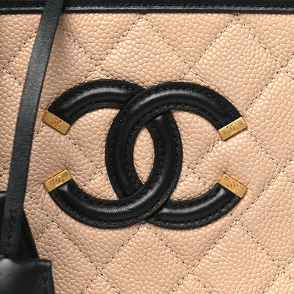 Chanel Caviar Quilted Small CC Filigree Vanity Case Beige Black 8 of 10