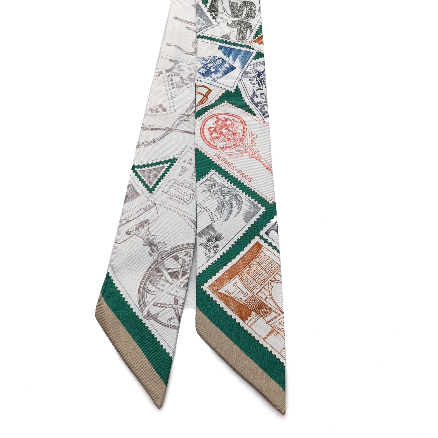 Hermes Silk Le Philateliste Du Faubourg Twilly Vert Noisette Bleu 2 of 3