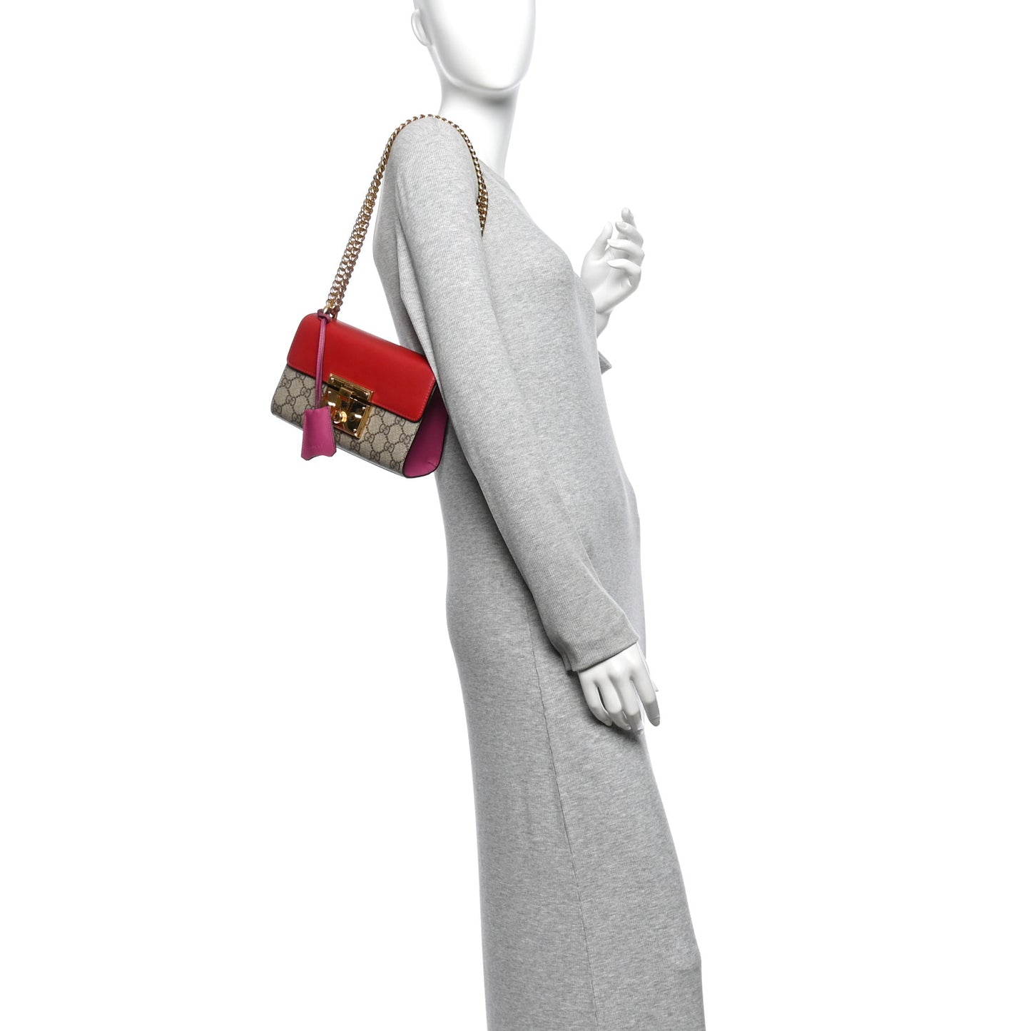 GG Supreme Monogram Calfskin Small Padlock Shoulder Bag Beige Hibiscus Red New Rosette