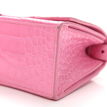 Balenciaga Shiny Calfskin Crocodile Embossed Small Hourglass Sling Shoulder Bag Baby Pink 10 of 11