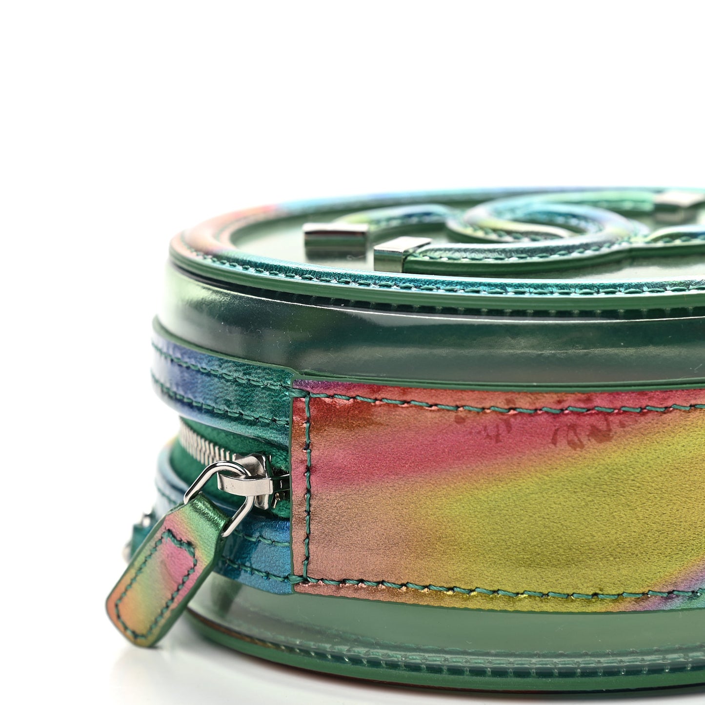 PVC Calfskin Lambskin Quilted Round Filigree Clutch With Chain Green