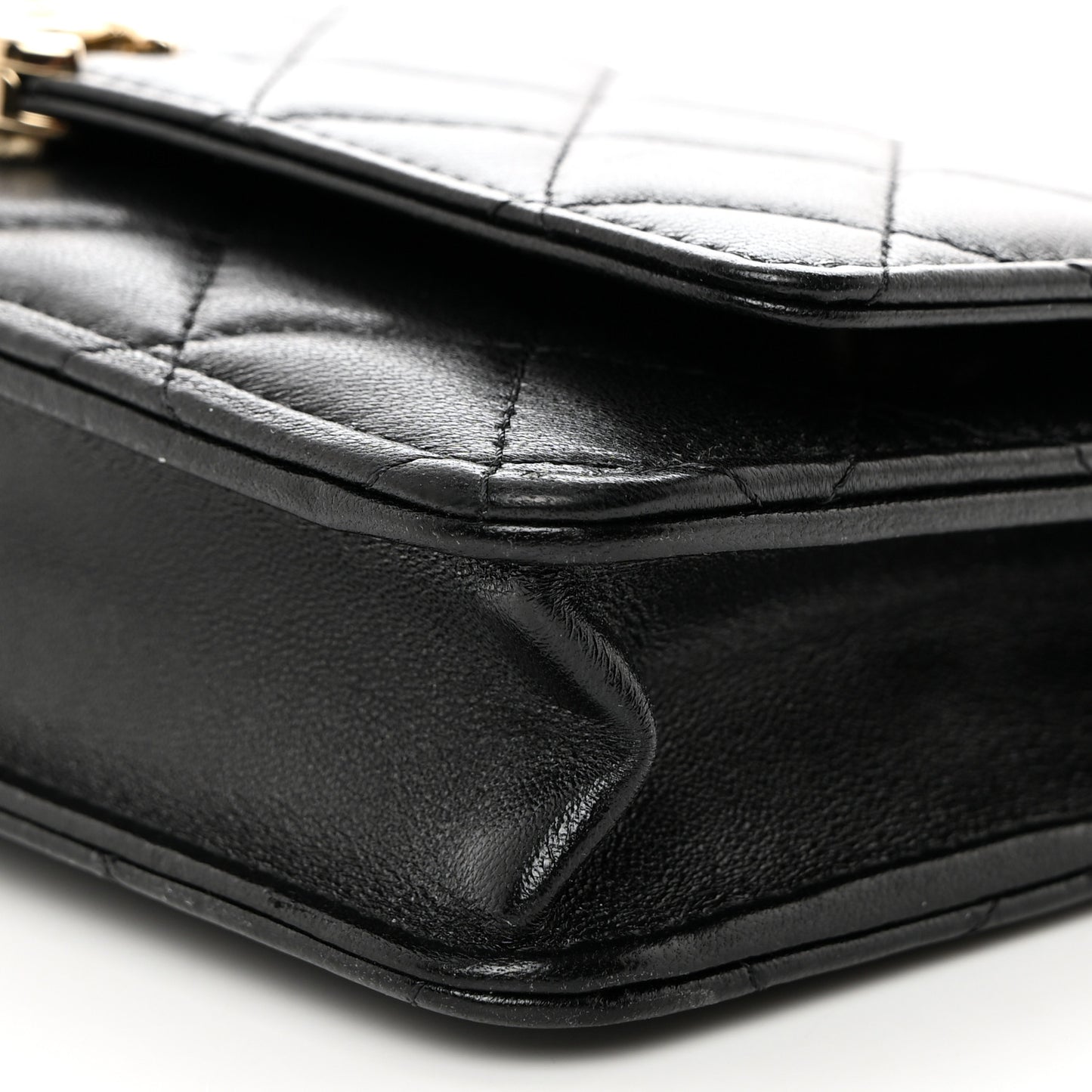 Lambskin Quilted Top Handle Wallet On Chain WOC Black