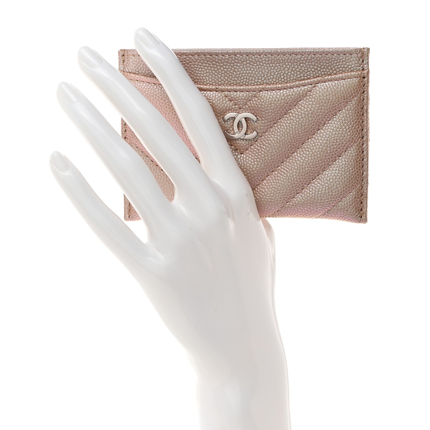 Chanel Iridescent Caviar Chevron Quilted Card Holder Beige 2 of 10