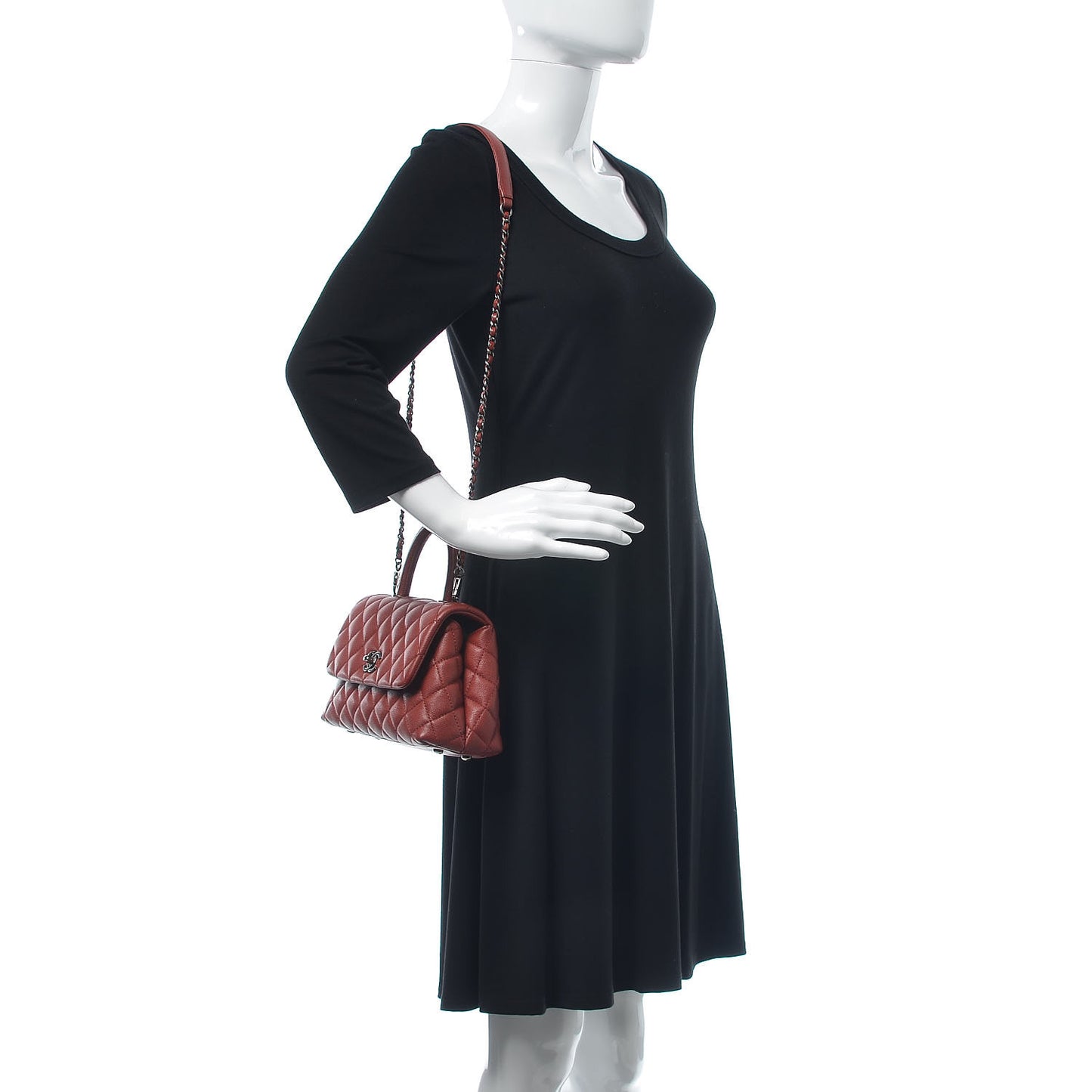 Caviar Quilted Mini Coco Handle Flap Dark Red