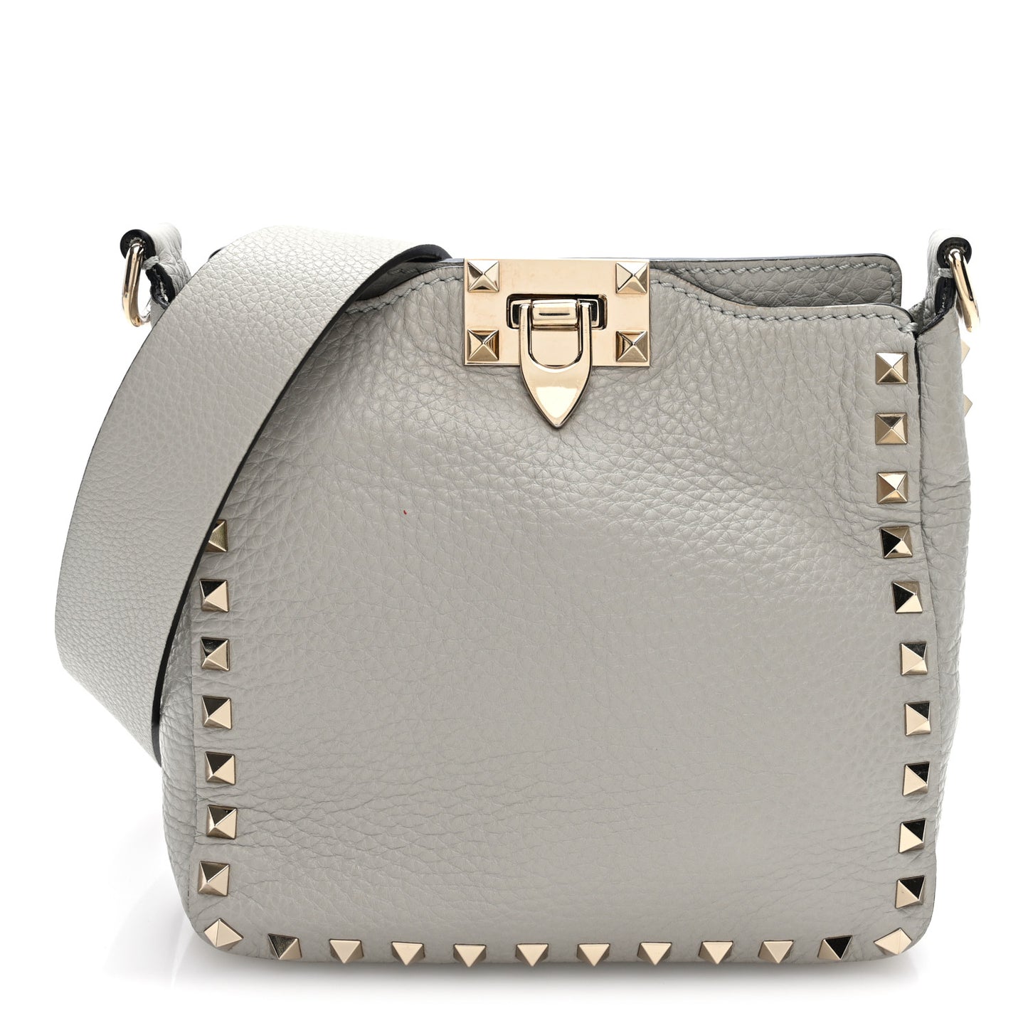 Pebbled Calfskin Mini Rockstud Flip-Lock Messenger Bag Pastel Grey