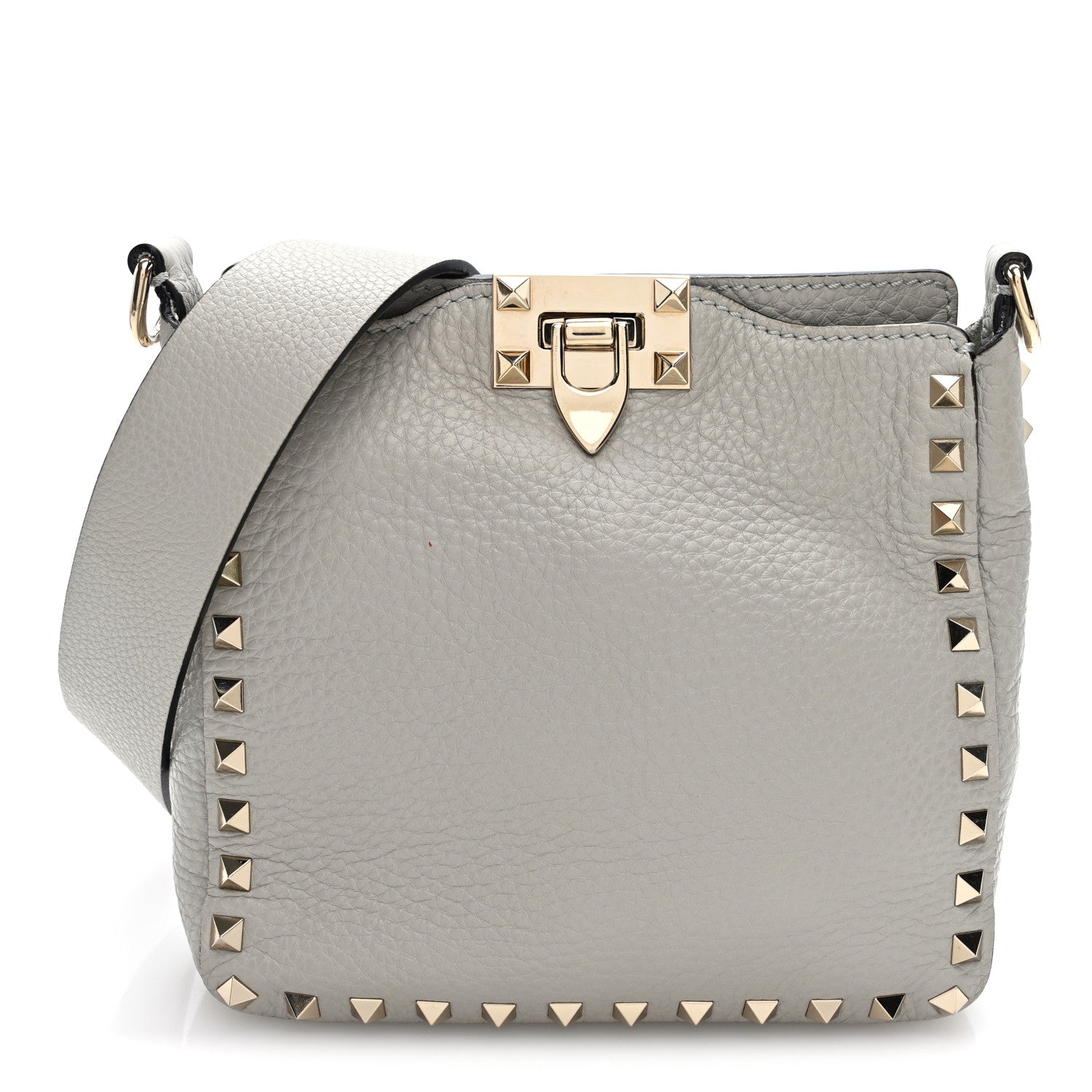 Valentino Garavani Pebbled Calfskin Mini Rockstud Flip-Lock Messenger Bag Pastel Grey 1 of 9