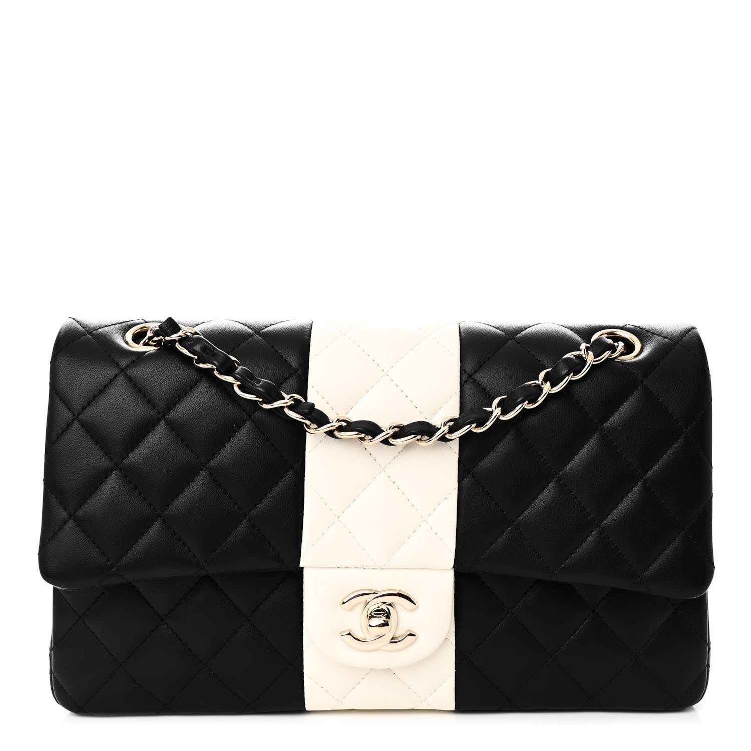 Chanel Lambskin Quilted Medium Double Flap Black White 1 of 10