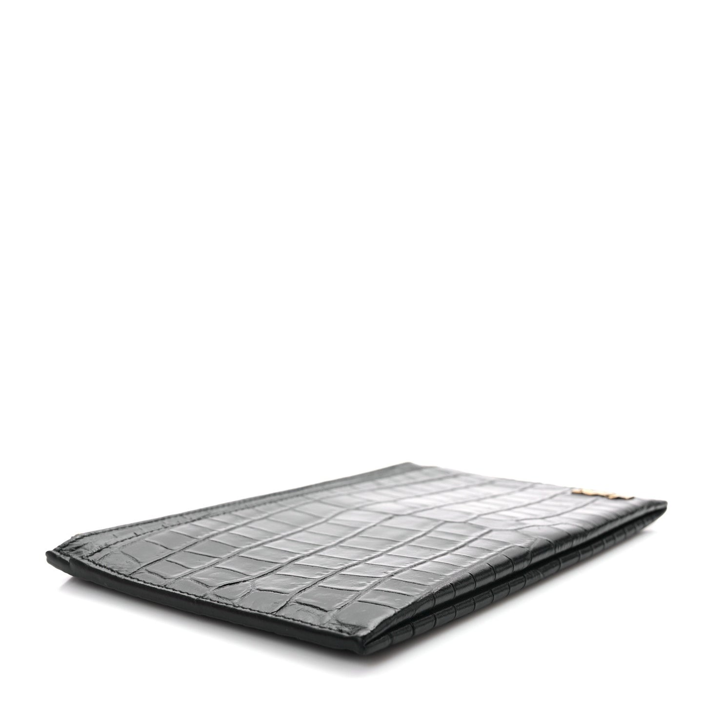 Calfskin Crocodile Embossed Monogram Bill Pouch Black