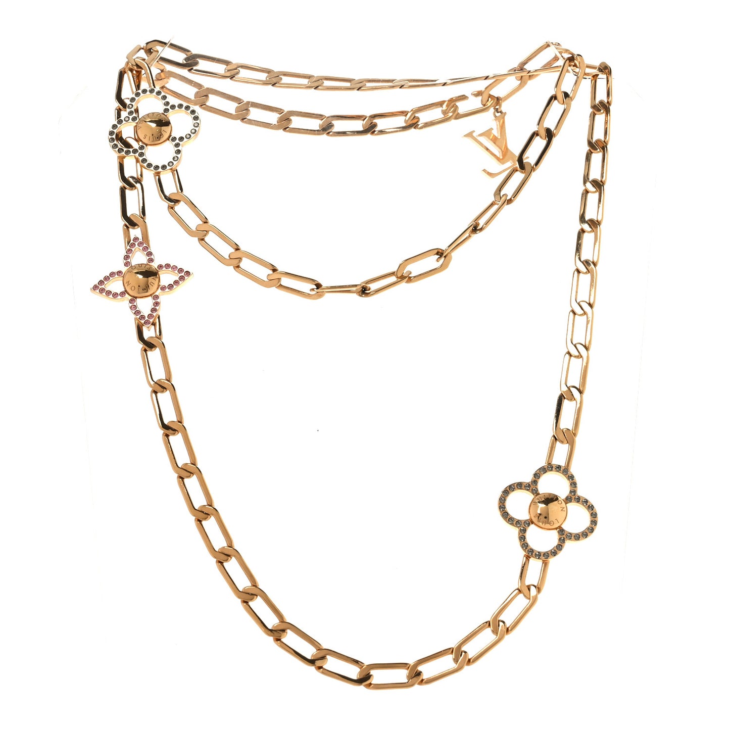 Monogram Multicolor Swarovski Crystal Flower Power Sautoir Necklace Gold