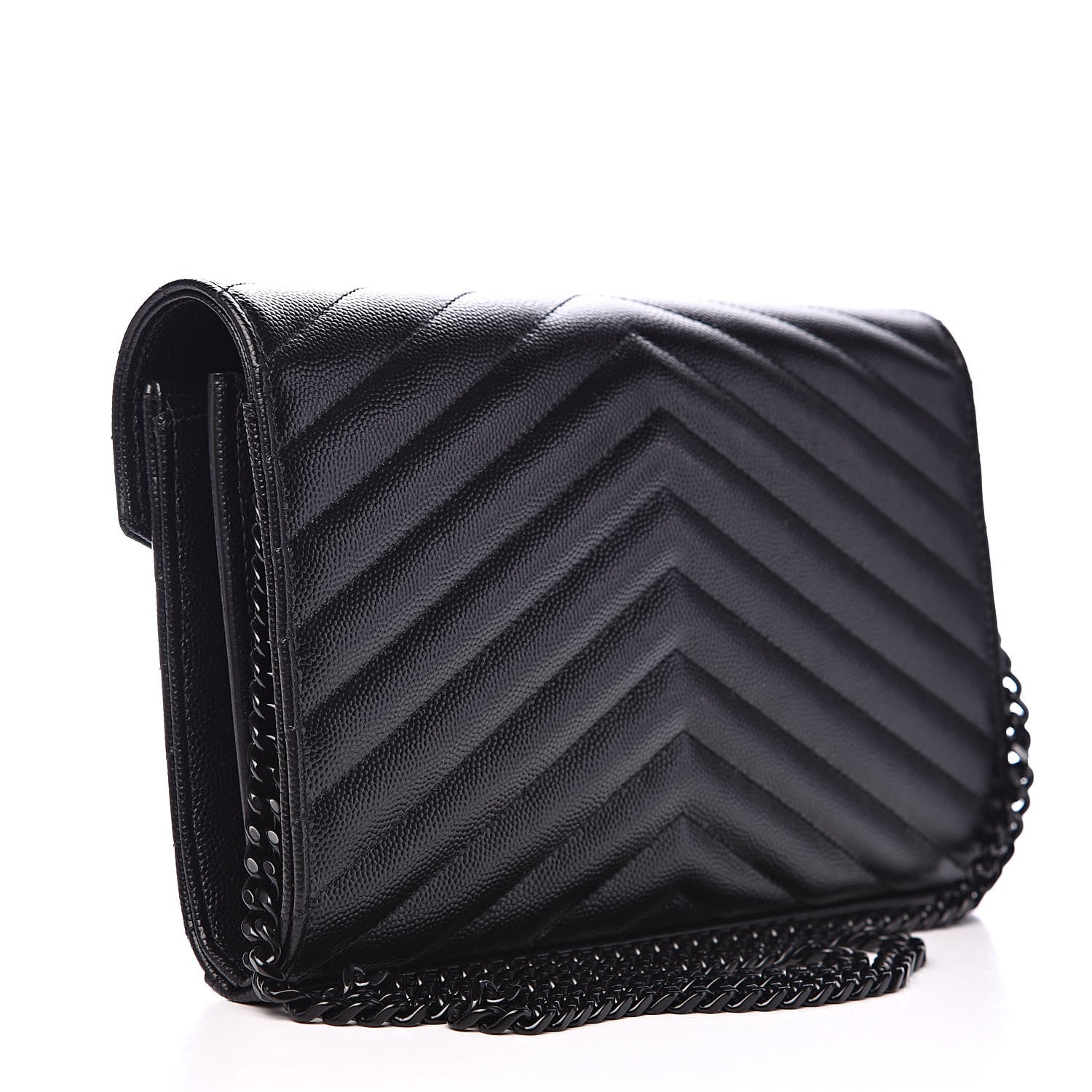 Saint Laurent Grain De Poudre Matelasse Chevron Monogram Chain Wallet Black 3 of 10