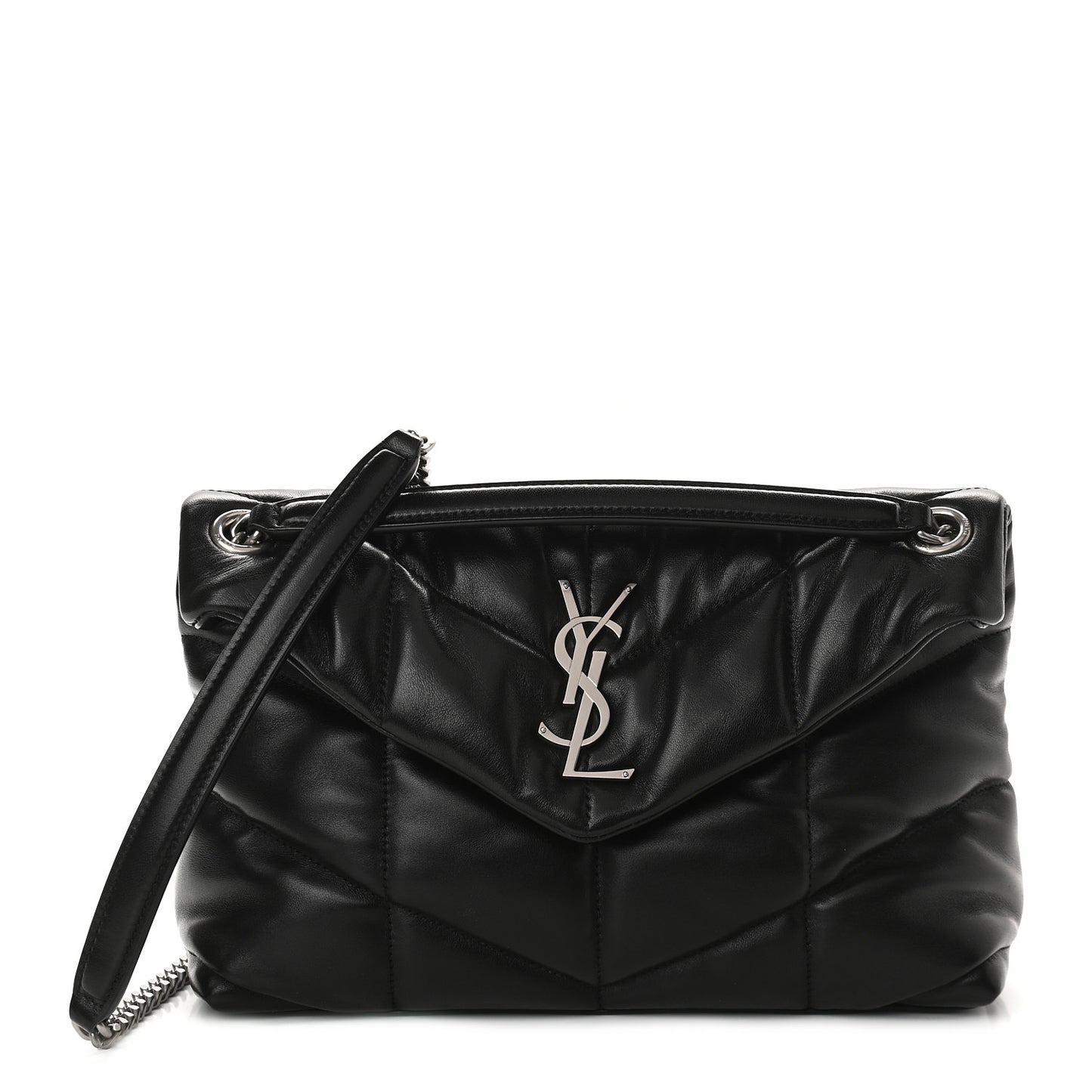 Lambskin Quilted Small Loulou Puffer Monogram Chain Satchel Black