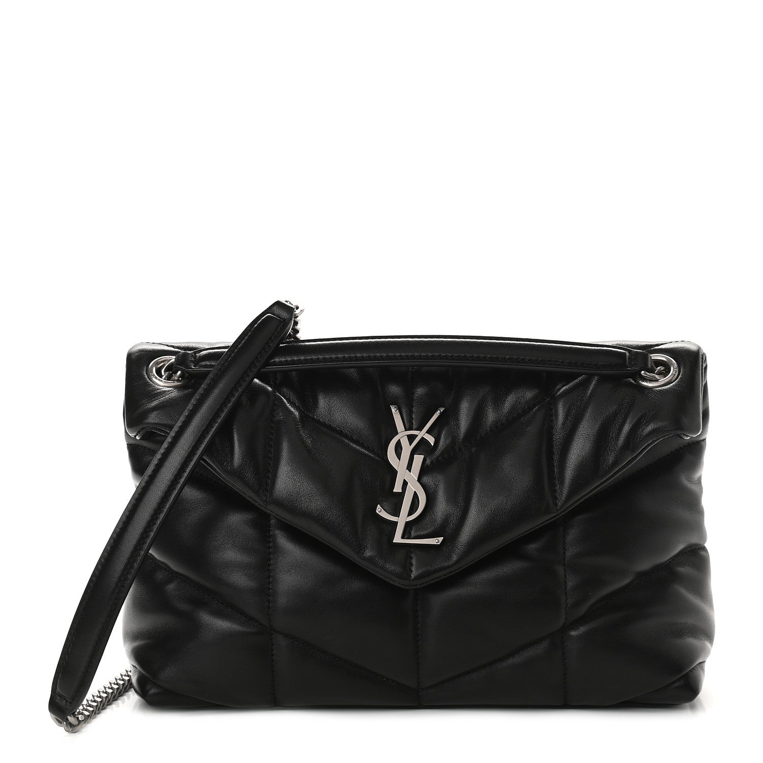 Saint Laurent Lambskin Quilted Small Loulou Puffer Monogram Chain Satchel Black 1 of 9