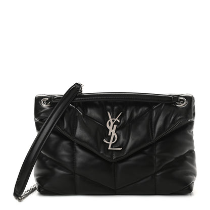 Saint Laurent Lambskin Quilted Small Loulou Puffer Monogram Chain Satchel Black 1 of 9