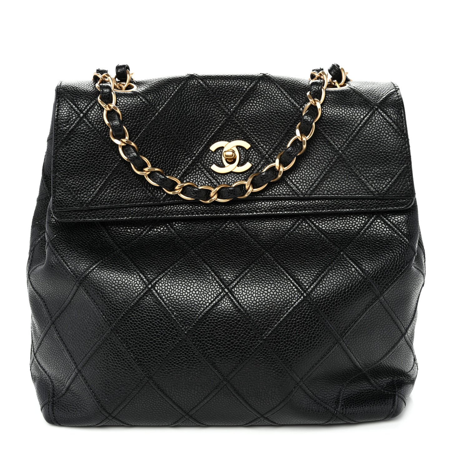 Caviar Diamond Quilted Flap Shoulder Bag Black